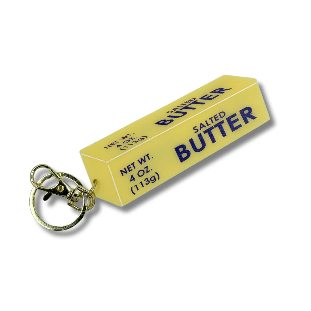 Butter stick keychain yellow acrylic novelty gift with gold clasp